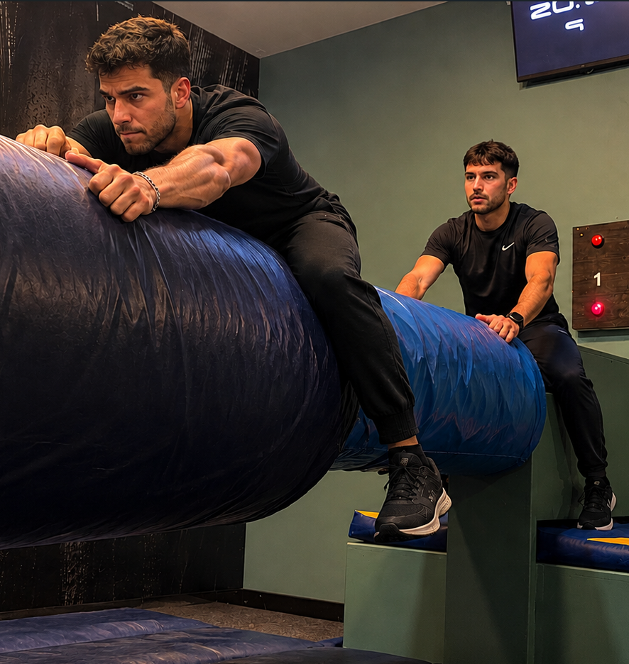 Équipe en action sur un défi physique — zone 9 du Cube